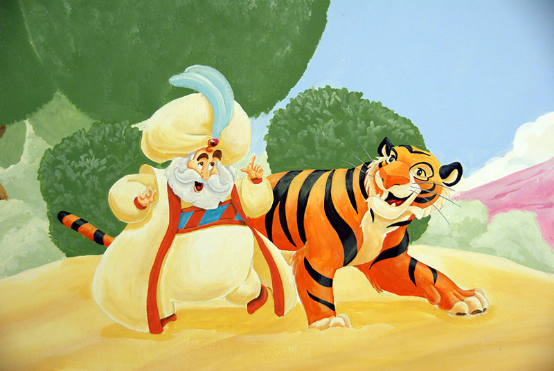 muurschildering alladin sultan en tijger