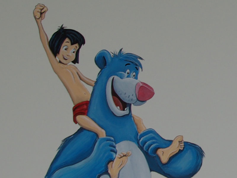 muurschildering mowgli en baloo