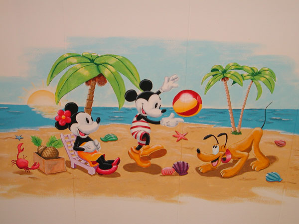 muurschildering mickey mouse op het strand